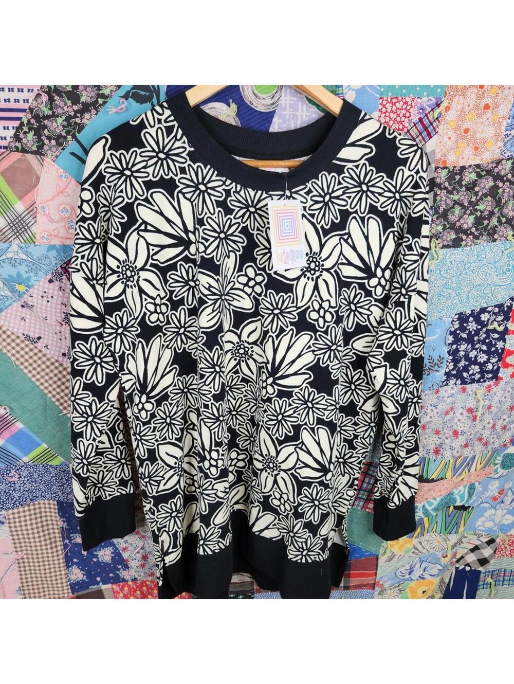 NEW Women's LuLaRoe Black & White Floral Sweatshirt - Cozy and Stylish - Medium